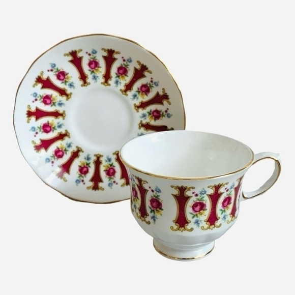 VNTG Ridgway Queen Anne England Bone China Teacup & Saucer Gold Pink Roses Set - Picture 3 of 6